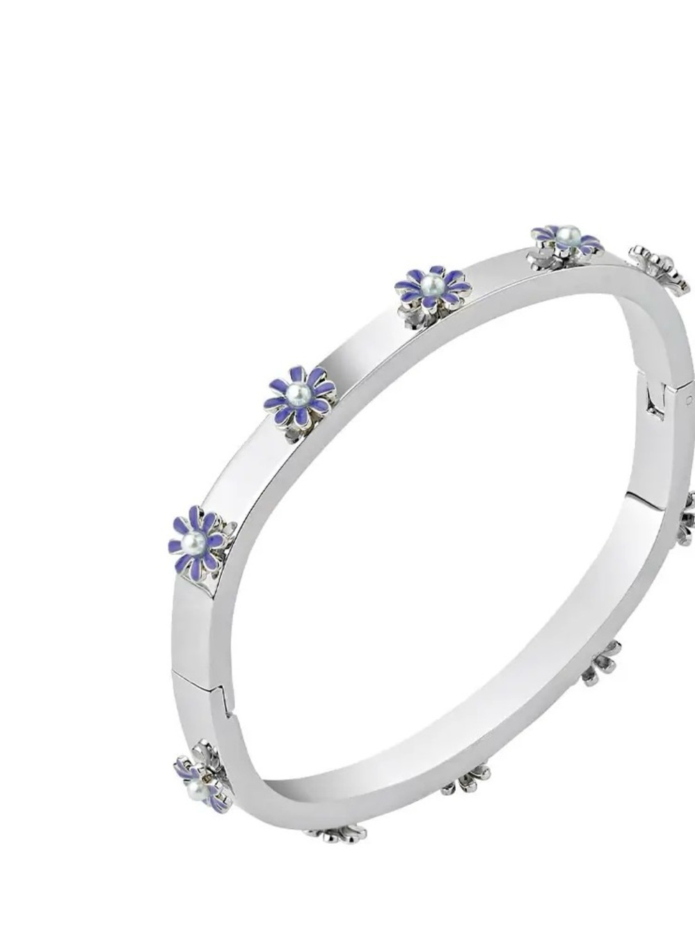 Park Lane FREESIA Silver Bangle Bracelet with Purple Flower Accents, 2 1/2”, NWT